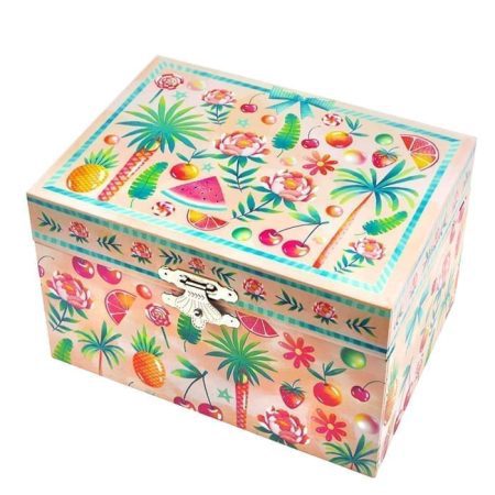 תיבת נגינה ורודה הדפס פירות ופרחים