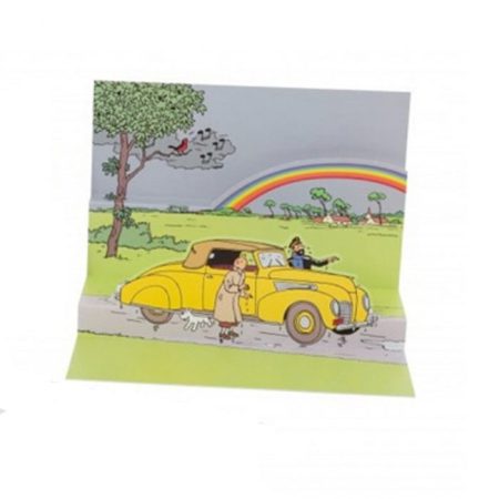 טין טין - גלוית פופ-אפ גדולה המכונית עם הגג הנפתח של האדוק